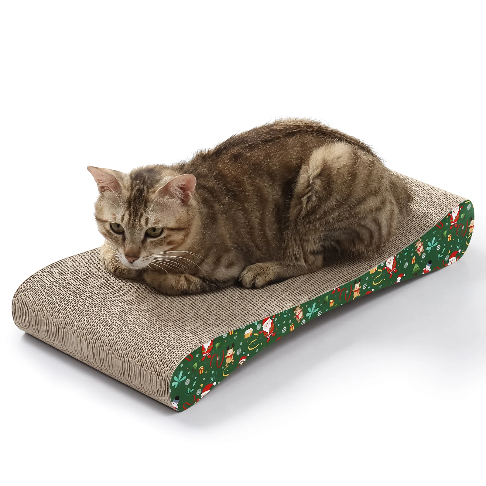 KB52 Christmas-Themed Flat Corrugated Cardboard Cat Scratcher Bed