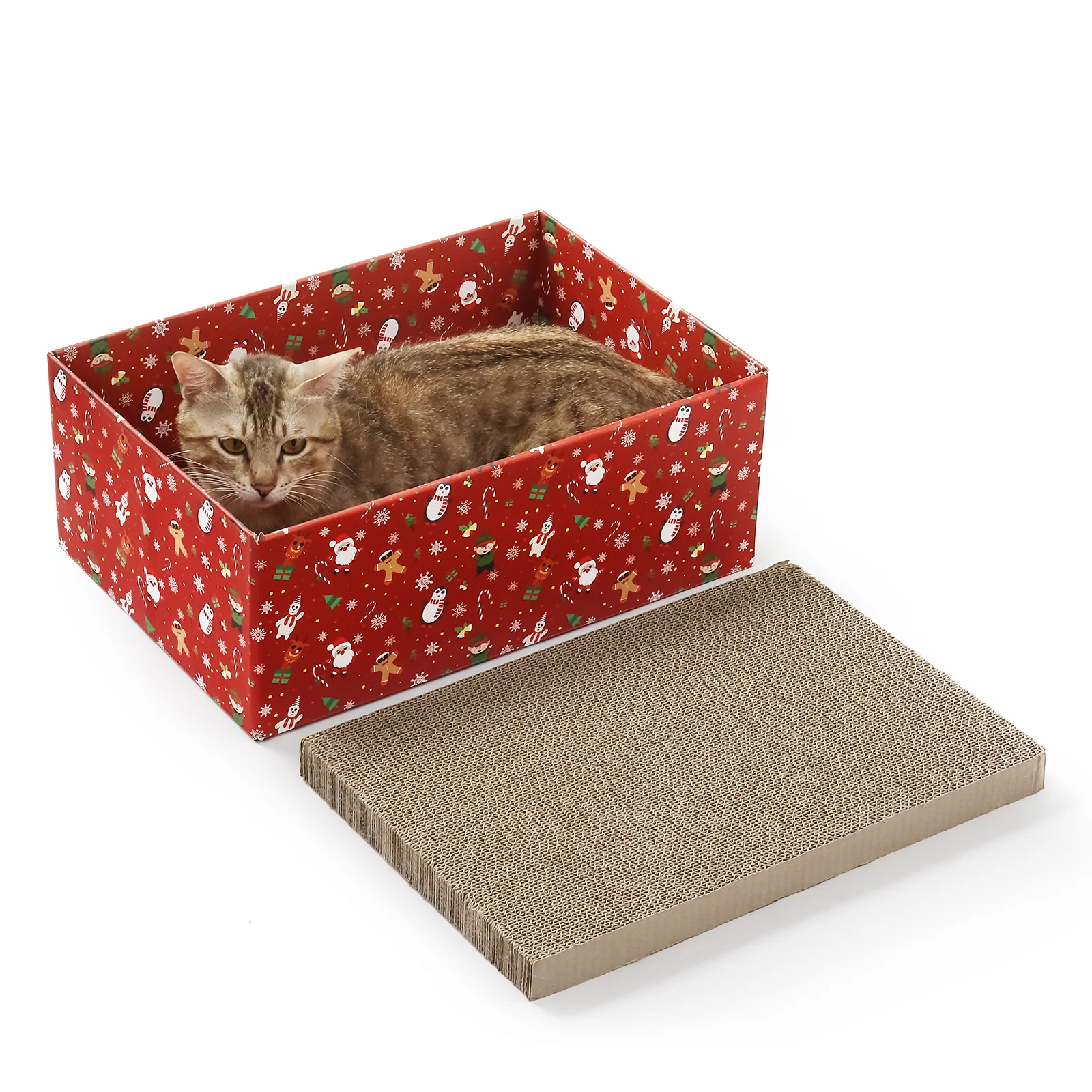 christmas box cat bed christmas corrugated cardboard cat bed view 06 01