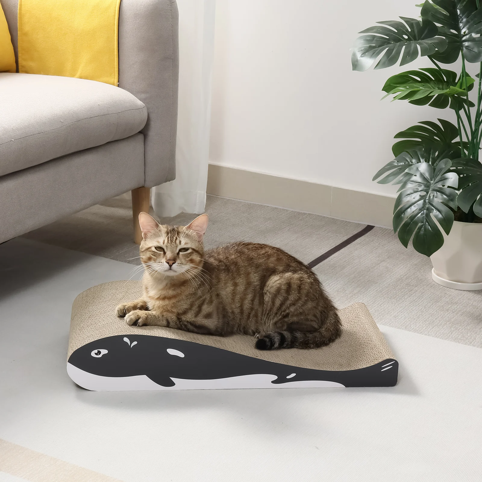 KB12 Whale-Shaped Corrugated Cardboard Cat Scratcher Bed for Resting and Stretching