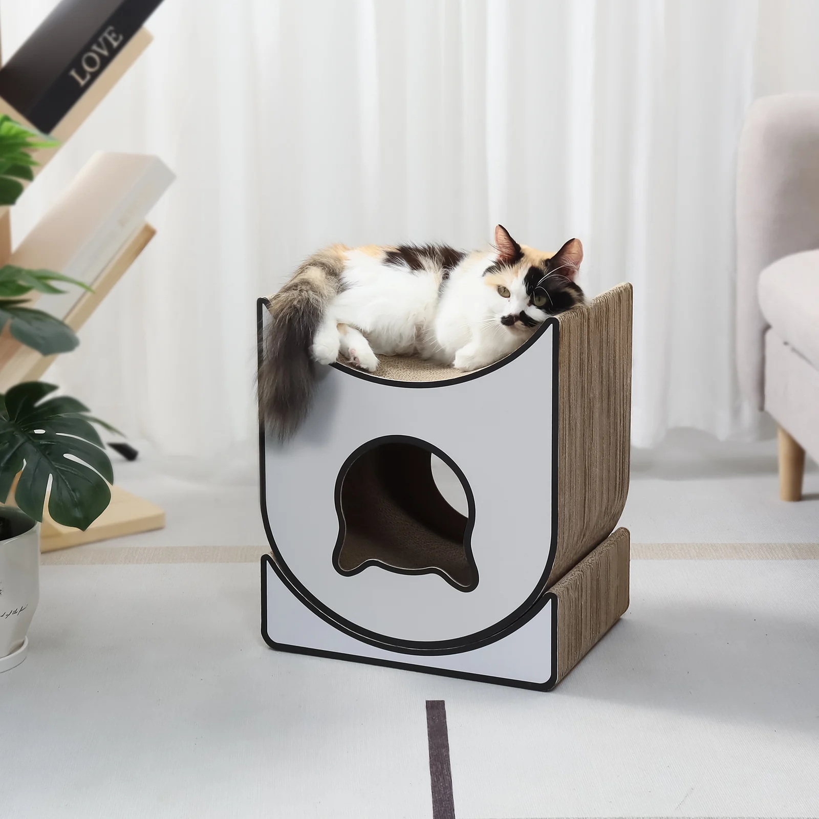 KC19 2-in-1 Corrugated Cardboard Tree Hollow Cat House and Scratcher Set