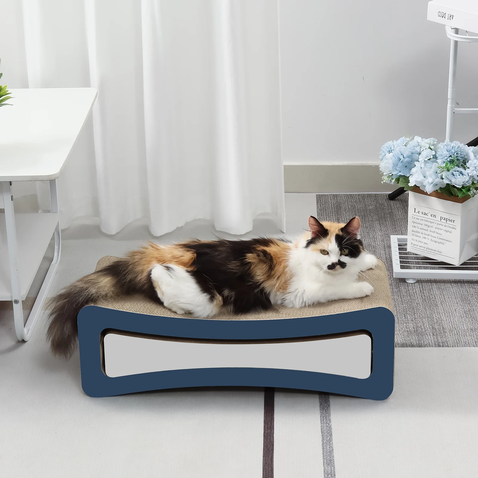 curved cat bed set corrugated cardboard cat bed set view 03 01
