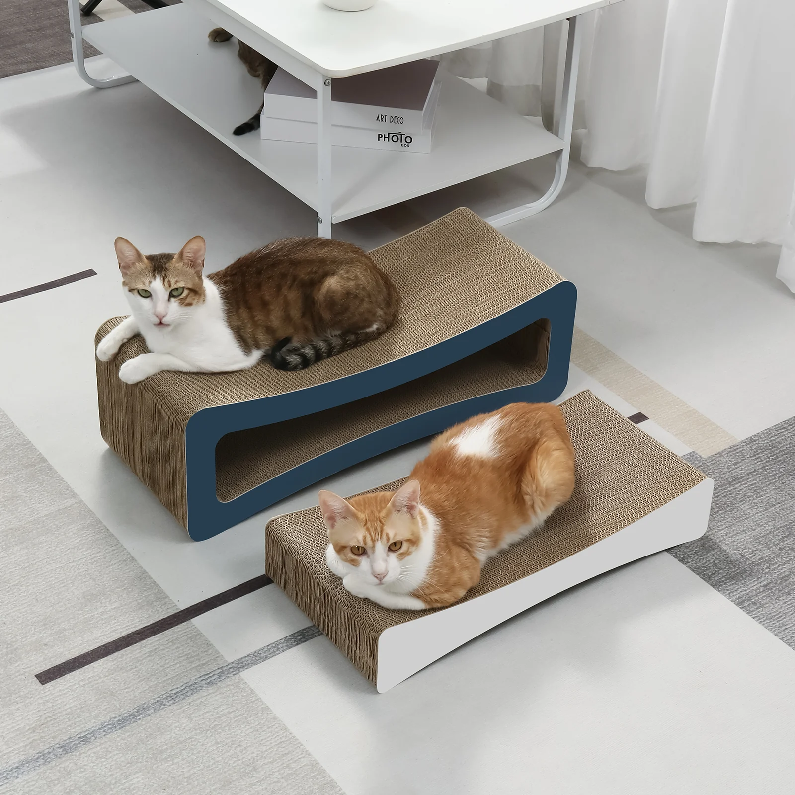 curved cat bed set corrugated cardboard cat bed set view 06 01