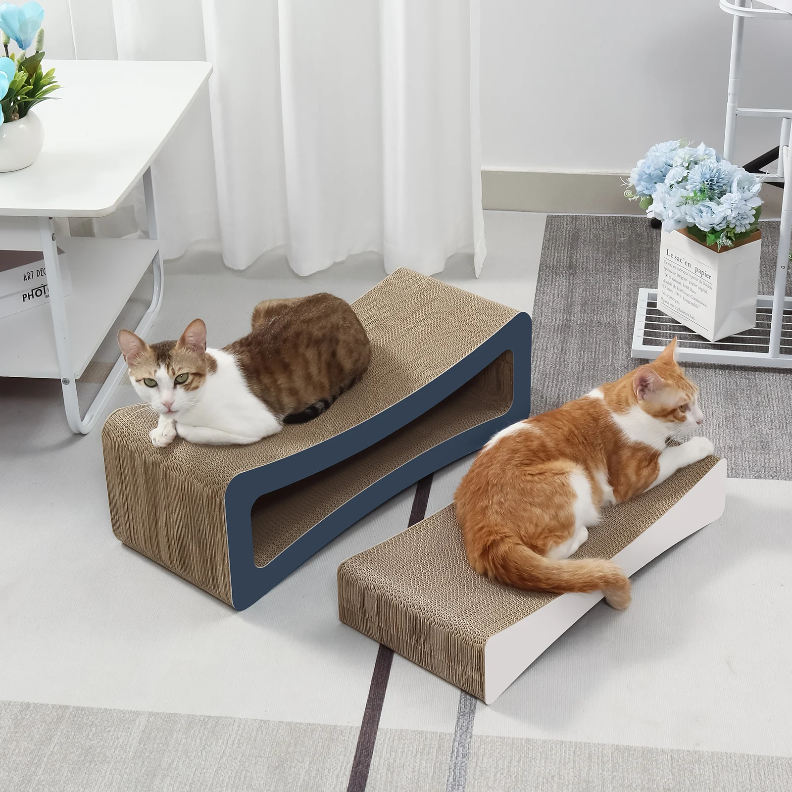 curved cat bed set corrugated cardboard cat bed set view 07 01
