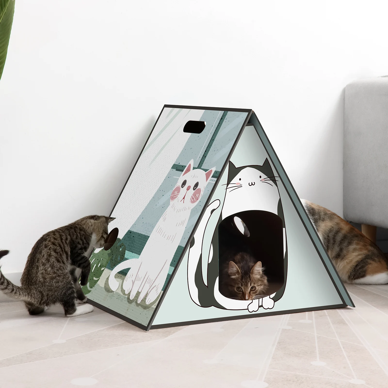 triangle cat tent corrugated cardboard cat tent view 02 01