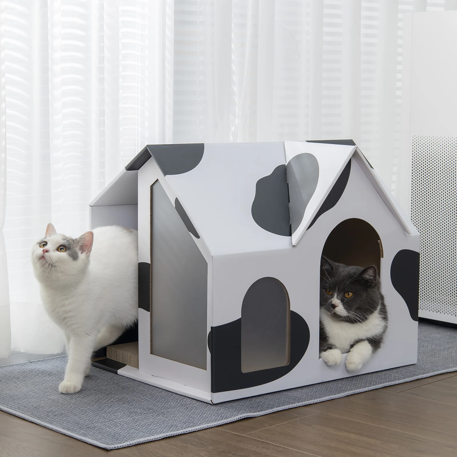 KH18 Foldable Villa-Shaped Corrugated Cardboard Cat House with Dual Openings
