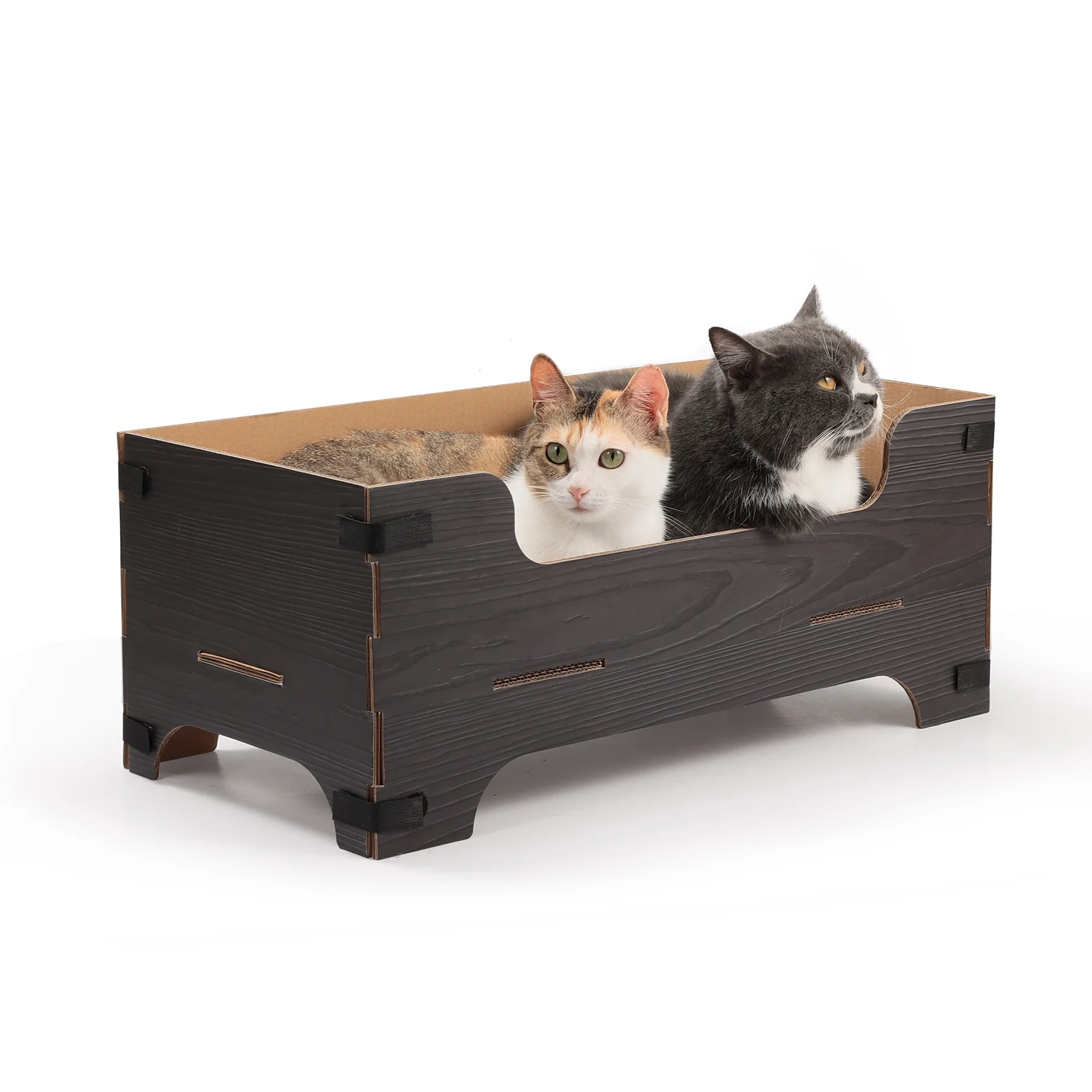KH20 Foldable Open Rectangle Corrugated Cardboard Cat Bed and Scratcher for Multiple Cats