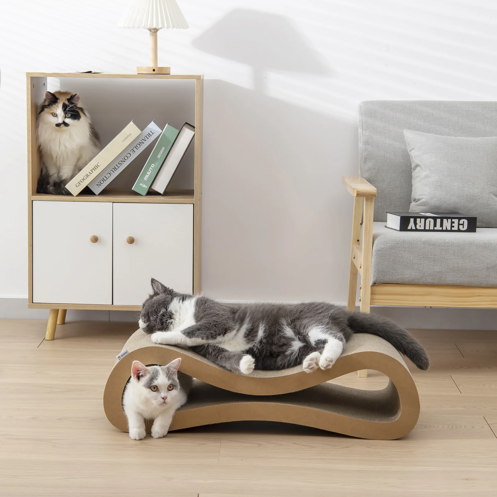 b shaped cat bed corrugated cardboard cat bed view 05 01