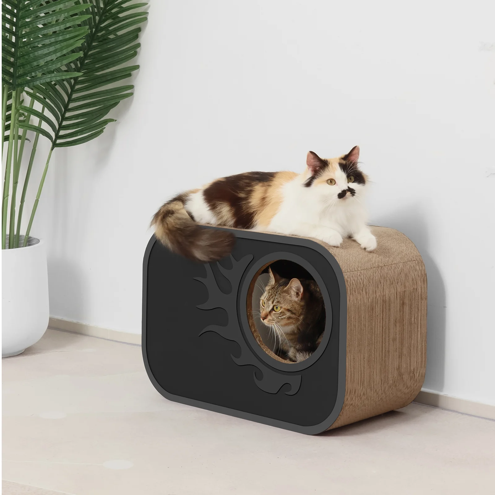 KN10 Large Rectangular Corrugated Cardboard Cat House with Dual Openings