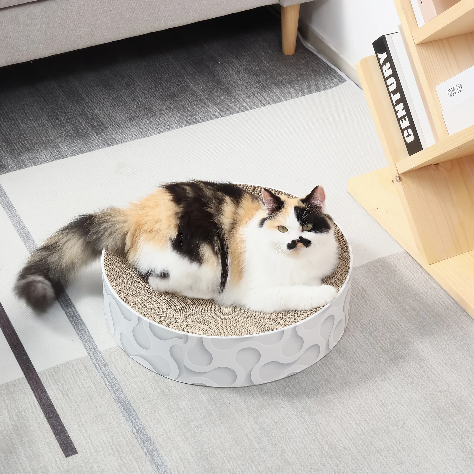 KN15 Round Corrugated Cardboard Cat Bed and Scratcher Bowl for Cats