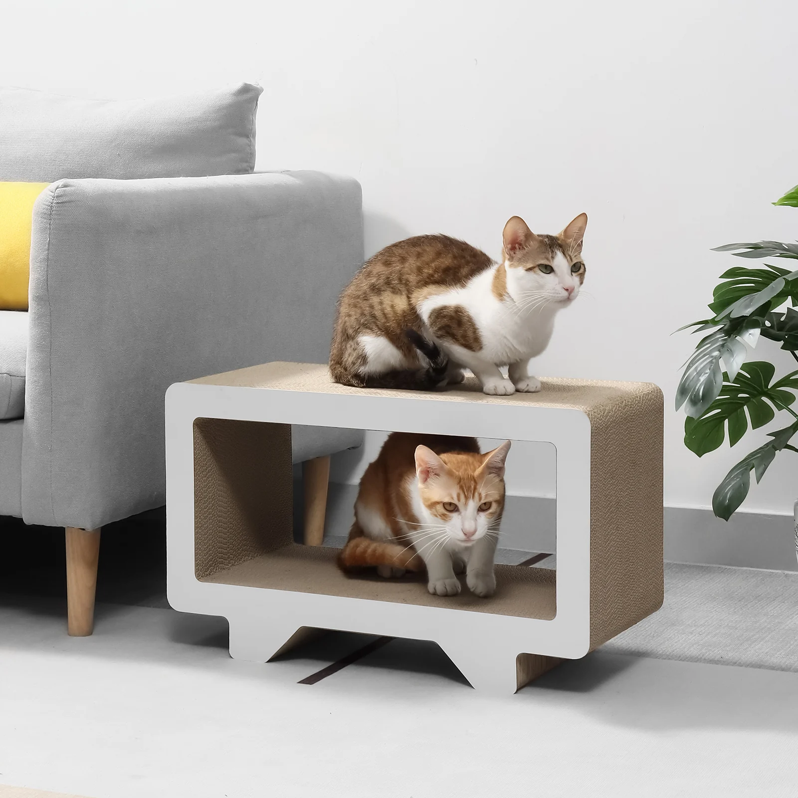 KN38 Open Two-Level TV Frame Corrugated Cardboard Cat Scratching Board