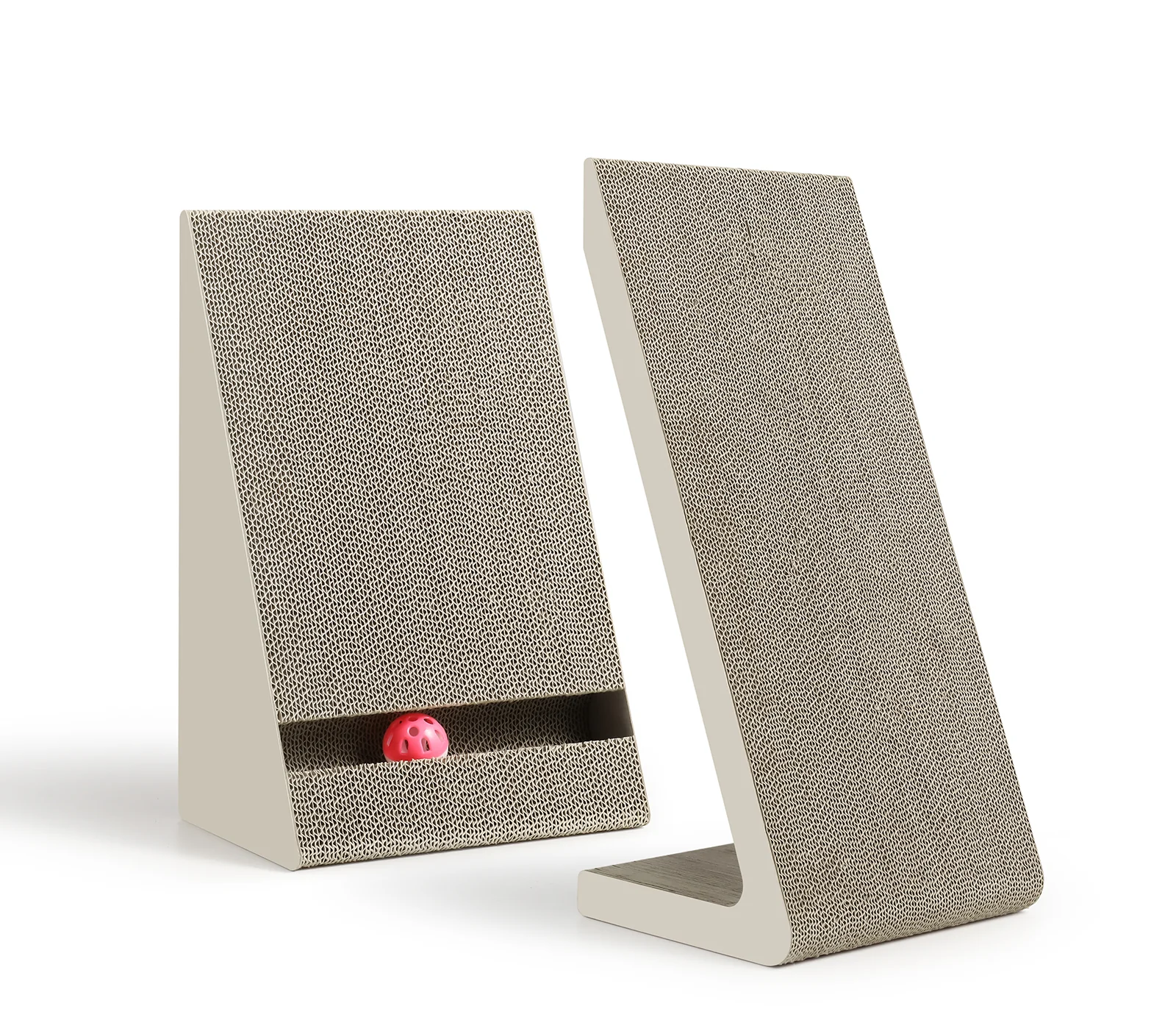 KT15 2-in-1 Triangle Corrugated Cardboard Cat Scratcher with Interactive Ball