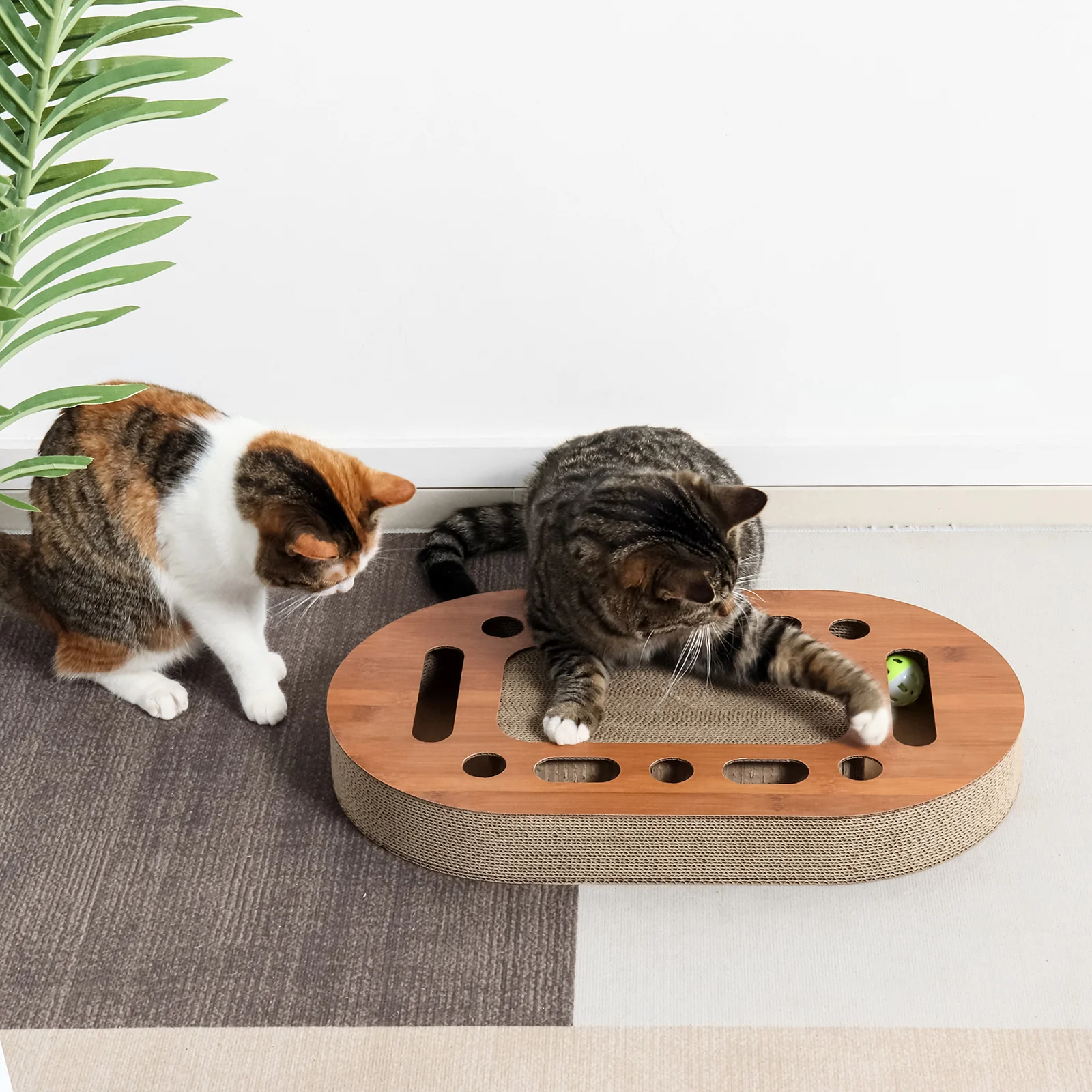 oval interactive scratcher interactive corrugated cardboard cat scratcher view 01 01